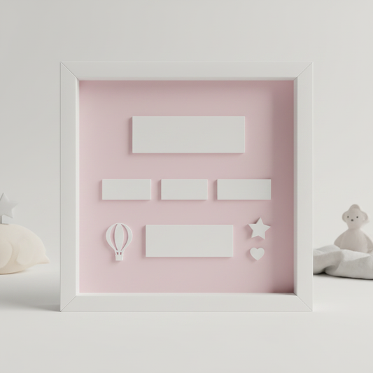 Pastel pink baby birth announcement frame design with blank birth-detail panels