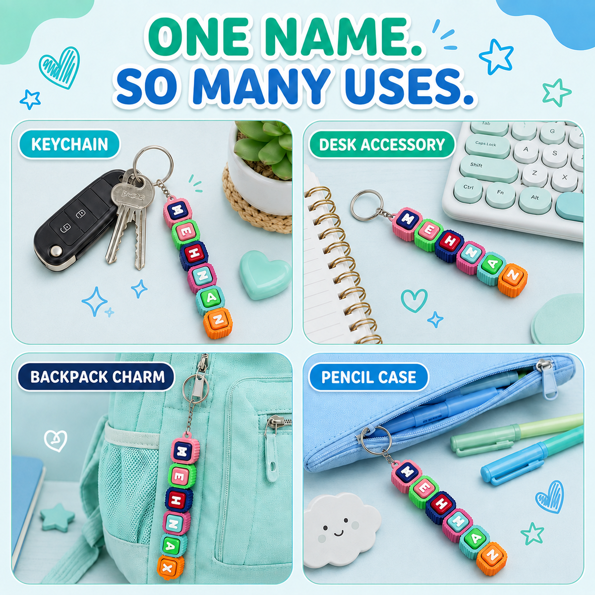 Personalized Name Clicker Keychain – Custom 3D Printed Bag Charm