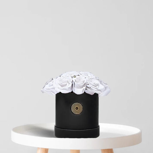 Iconic Black Box Signature white Roses