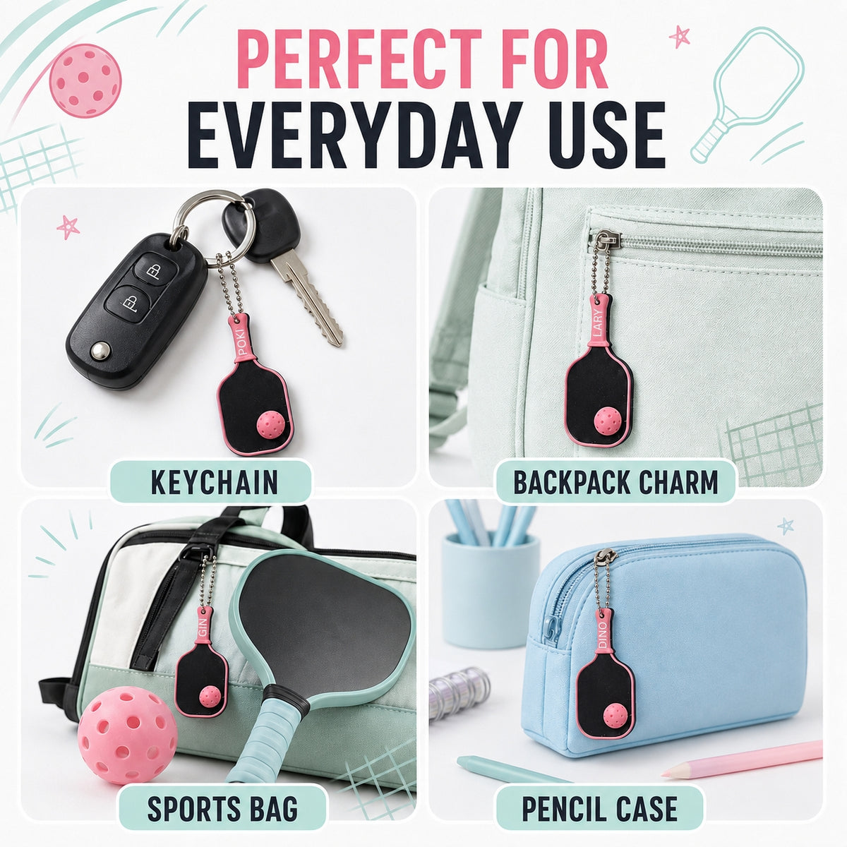 Personalized Pickleball Paddle Fidget Keychain