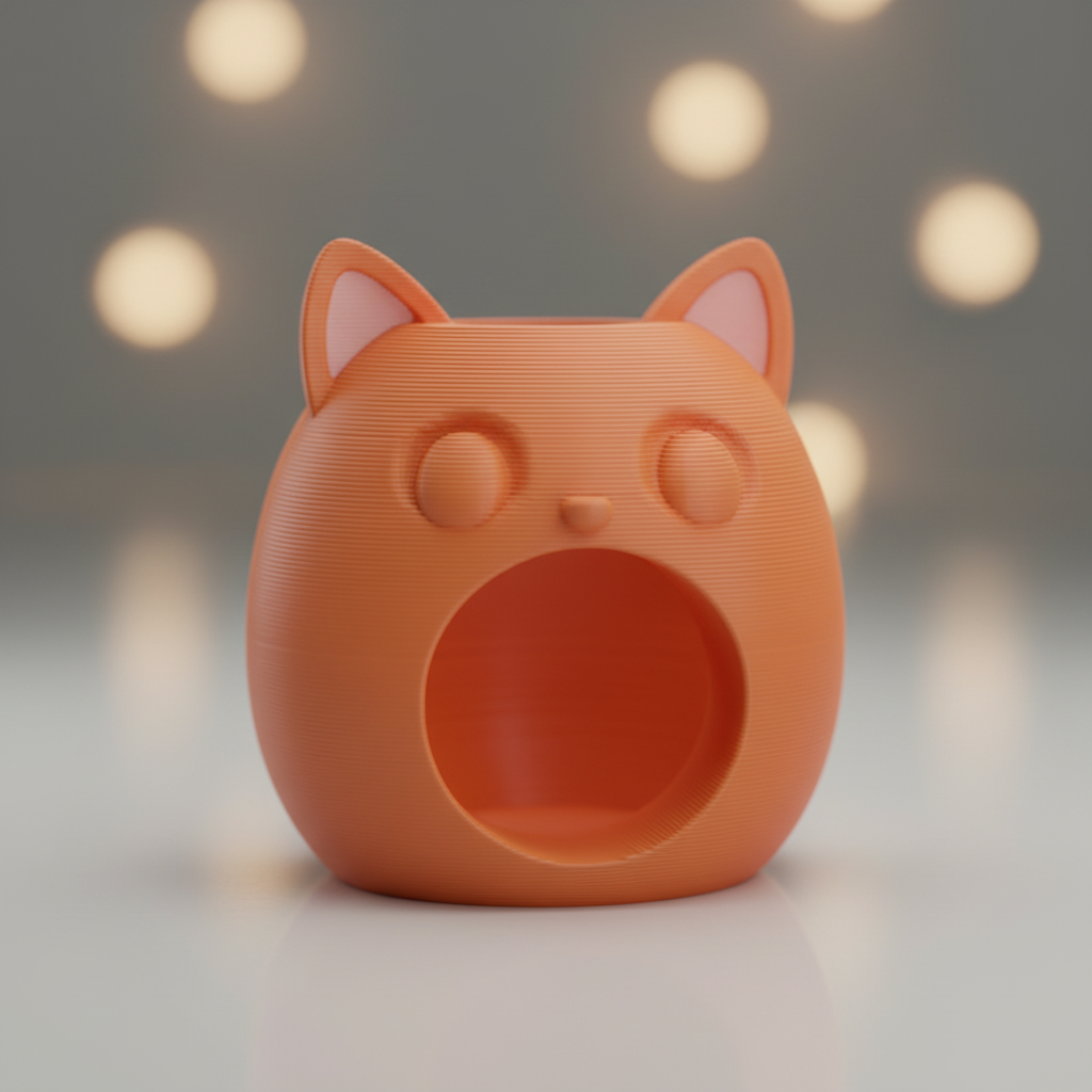 Close-up of the rounded printed details and opening on an animal holder