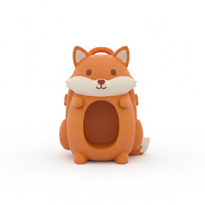 Cute orange fox-inspired 3D-printed animal holder on a white background
