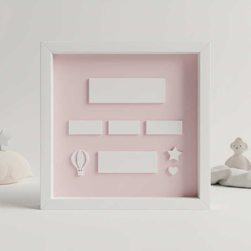 Pastel pink baby birth announcement frame design with blank birth-detail panels
