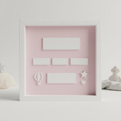 Pastel pink baby birth announcement frame design with blank birth-detail panels