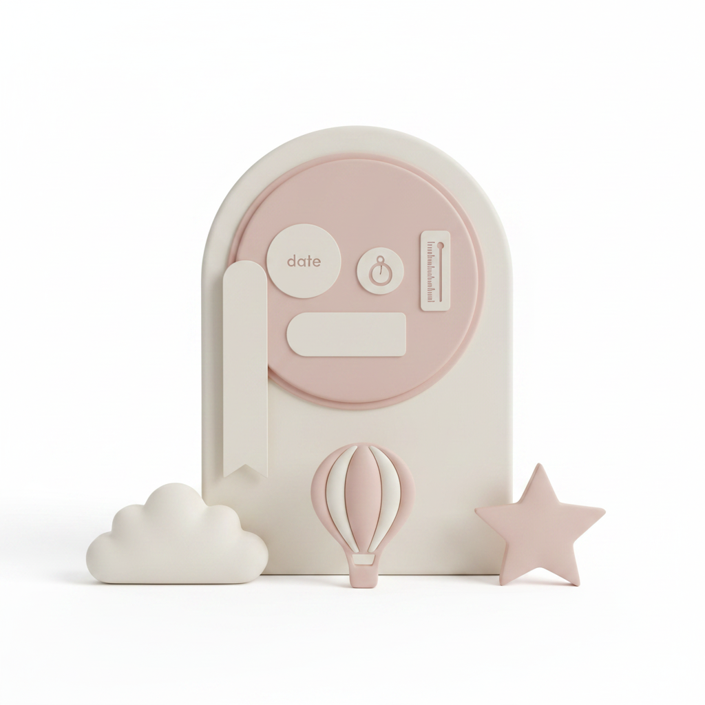 Pastel welcome-baby birth keepsake display with a round detail panel