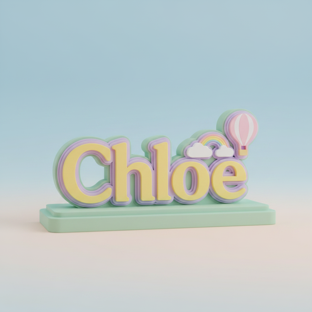 Close-up of layered lettering and decorative details on a colorful nursery name sign